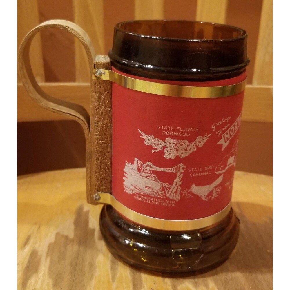 Vintage 1970s NANCO North Carolina Souvenir Wood & Glass Mug 5"H 3" Diameter - Picture 3 of 6